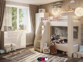 Детская Симба с двухъярусной кроватью белый глянец в Карпинске - karpinsk.magazinmebel.ru | фото - изображение 1