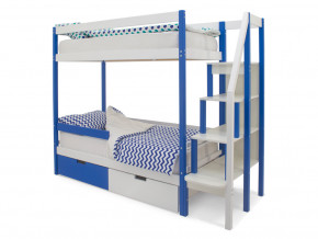 Двухъярусная кровать Svogen с ящиками и бортиком сине-белый в Карпинске - karpinsk.magazinmebel.ru | фото - изображение 1