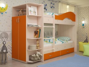Кровать 2-х ярусная Мая с ящиками и шкафом на латофлексах оранж в Карпинске - karpinsk.magazinmebel.ru | фото - изображение 1