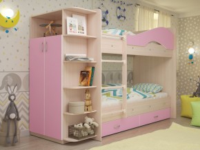 Кровать 2-х ярусная Мая с ящиками и шкафом на латофлексах розовый в Карпинске - karpinsk.magazinmebel.ru | фото