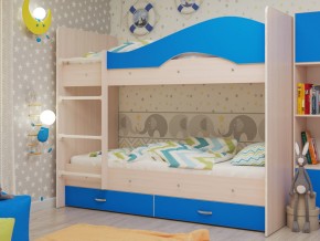Кровать 2-х ярусная Мая с ящиками на латофлексах млечный дуб/синий в Карпинске - karpinsk.magazinmebel.ru | фото