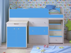 Кровать чердак Малыш 80х180 Дуб молочный, Голубой в Карпинске - karpinsk.magazinmebel.ru | фото