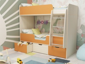 Кровать двухъярусная Малыш двойняшка дуб молочный-оранжевый в Карпинске - karpinsk.magazinmebel.ru | фото