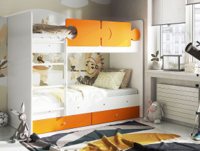 Кровать двухъярусная Тетрис латы с бортиками белый-оранжевый в Карпинске - karpinsk.magazinmebel.ru | фото