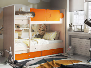 Кровать двухъярусная Тетрис латы с бортиками дуб млечный-оранжевый в Карпинске - karpinsk.magazinmebel.ru | фото - изображение 1