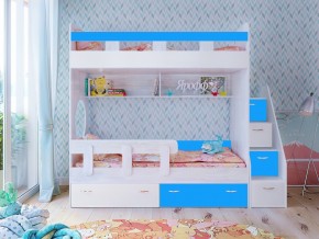 Кровать двухъярусная Юниор 1 винтерберг-белый с голубым в Карпинске - karpinsk.magazinmebel.ru | фото