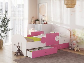 Кровать Мозаика с ящиком и бортиками на ламелях белый-розовый в Карпинске - karpinsk.magazinmebel.ru | фото